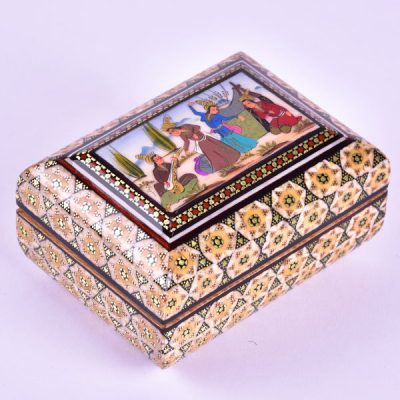 Boîte à bijoux en bois artisanale avec design persan Khatam – Majlesi