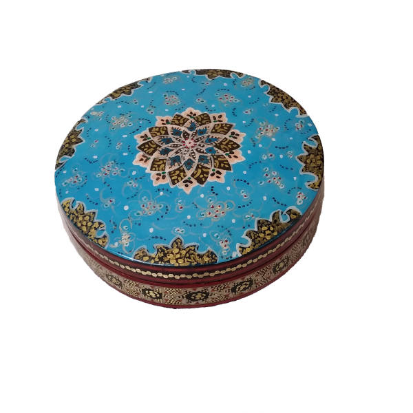 Boîte à bijoux en bois artisanale avec design persan Khatam - Rond