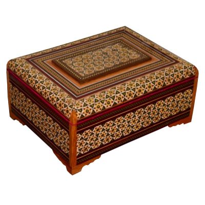 Boîte à bijoux en bois artisanale avec design persan Khatam – Ahoura II