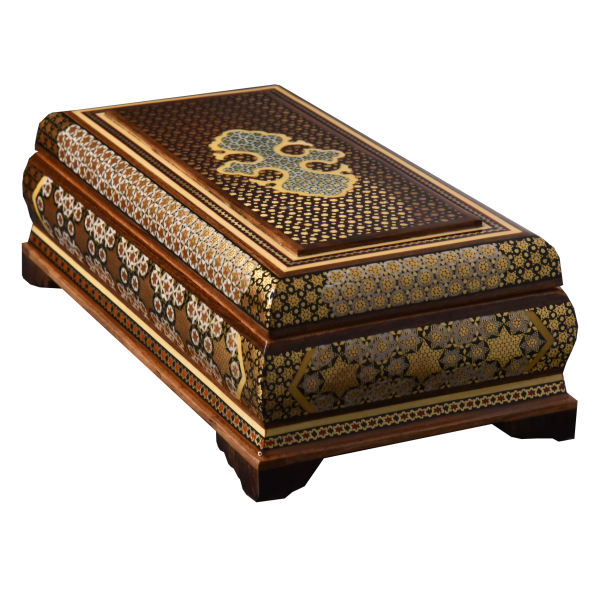 Boîte à bijoux en bois artisanale avec design persan Khatam - Aras