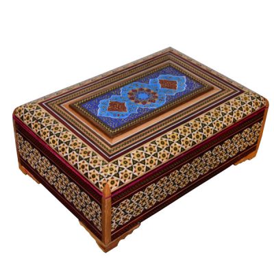 Boîte à bijoux en bois artisanale avec design persan Khatam – Brillant
