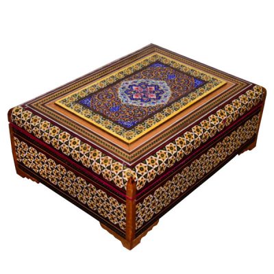 Boîte à bijoux en bois artisanale avec design persan Khatam – Brillant II