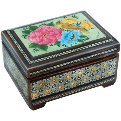 Boîte à bijoux en bois artisanale avec design persan Khatam – Fleur