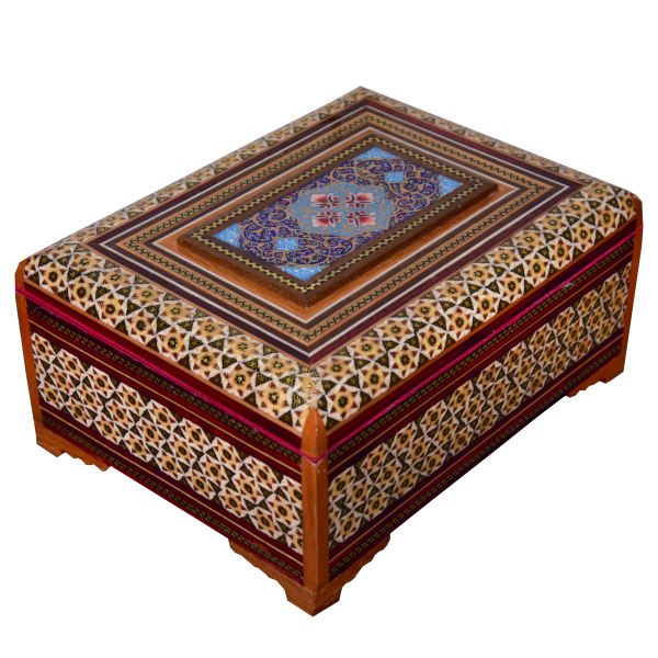 Boîte à bijoux en bois artisanale avec design persan Khatam - Mahour