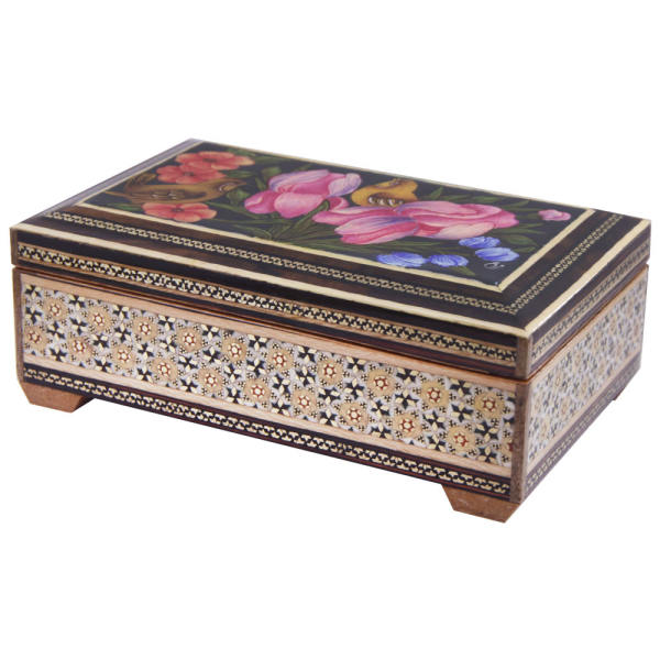 Boîte à bijoux en bois artisanale avec design persan Khatam - Nazgol
