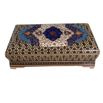 Boîte à bijoux en bois artisanale avec design persan Khatam – Tazhibi