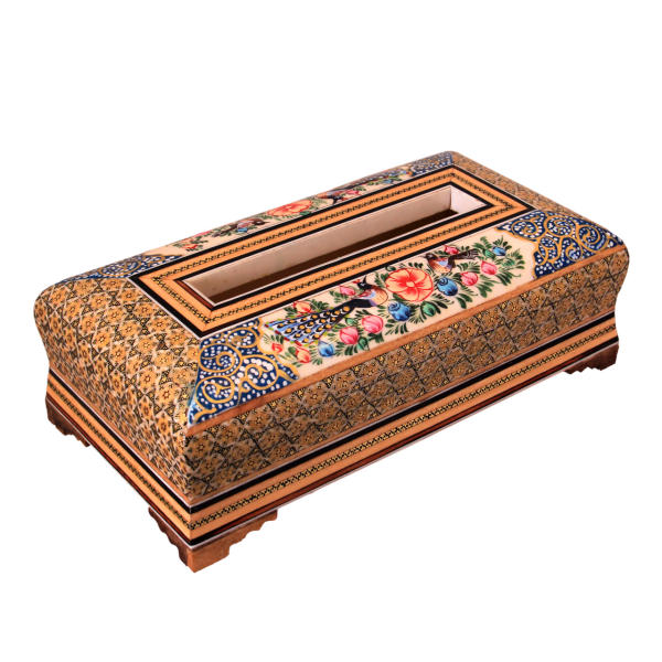 Couvercle de boîte à mouchoirs en bois persan fait main – Khatamkari Ahoura