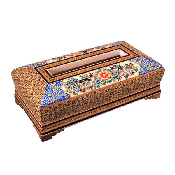 Couvercle de boîte à mouchoirs en bois persan fait main – Khatamkari Alma
