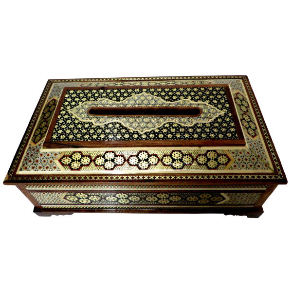 Couvercle de boîte à mouchoirs en bois persan fait main – Khatamkari Golden