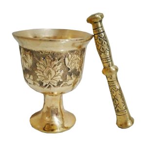 Mortier & Pilon en Laiton avec Motif Floral Persan Traditionnel Ahoura