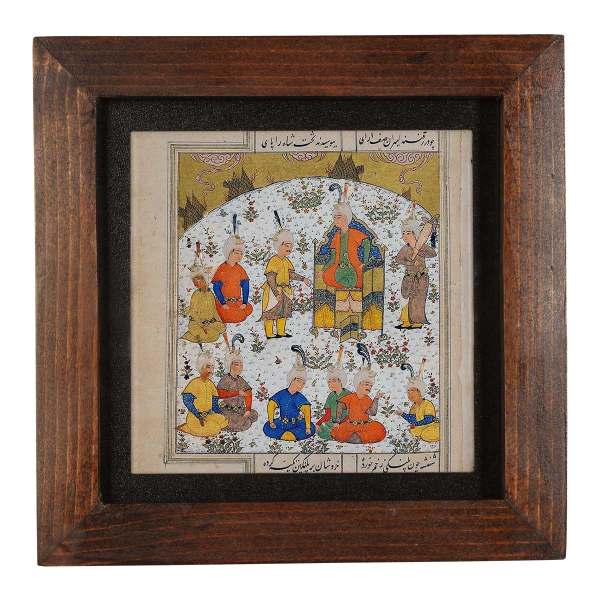 Carreau persan décoratif encadré – Motif inspiré de Shahnameh : Amiran