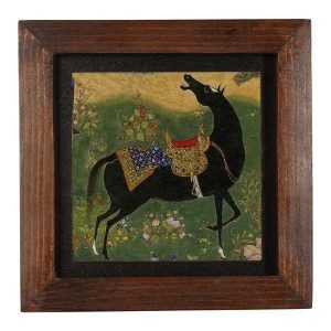Carreau persan décoratif encadré – Motif de calligraphie Black Horse