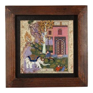 Carreau persan décoratif encadré – Motif inspiré de Shahnameh : Farahani