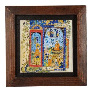 Carreau persan décoratif encadré – Motif inspiré de Shahnameh : Golzari