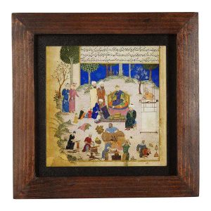 Carreau persan décoratif encadré – Motif inspiré de Shahnameh : Shahan