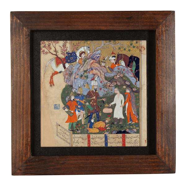 Carreau persan décoratif encadré – Motif inspiré de Shahnameh : Tanin