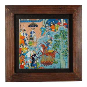 Carreau persan décoratif encadré – Motif inspiré de Shahnameh : Guerre