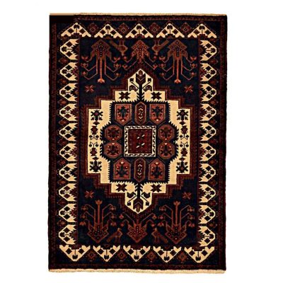 Tapis Persan Fait Main Médaillon Intriqué en Laine Bleu Marine