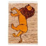 Tapis Gabbeh en laine persane tissé à la main avec motifs animaliers Lion d’Or