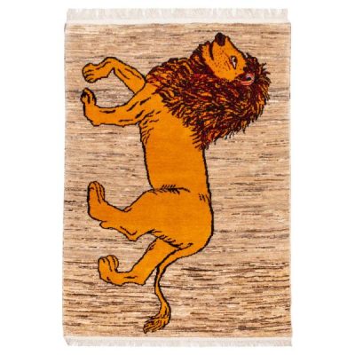 Tapis Gabbeh en laine persane tissé à la main avec motifs animaliers Lion d’Or