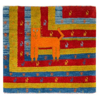 Tapis Gabbeh en laine persane tissé à la main avec motifs animaliers Chat I