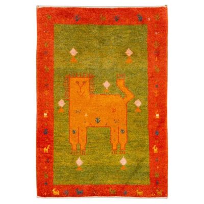 Tapis Gabbeh en laine persane tissé à la main avec motifs animaliers Lion II