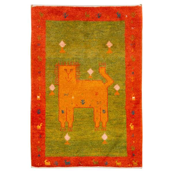 Tapis Gabbeh en laine persane tissé à la main avec motifs animaliers Lion II