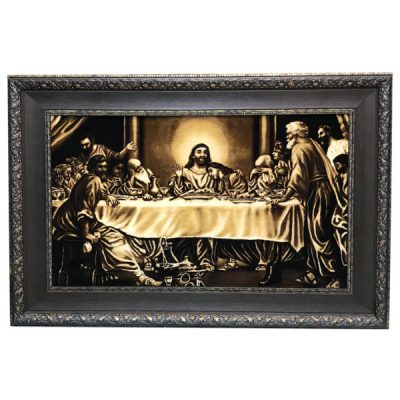 Tapis persan figuratif noué à la main de Tabriz représentant la Dernière Cène