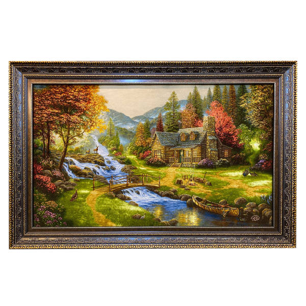 Tapis persan figuratif noué à la main de Tabriz représentant un paysage rural