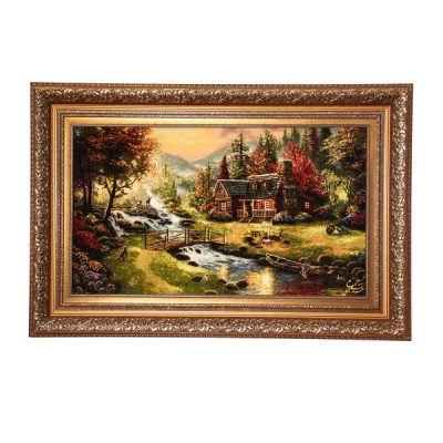 Tapis persan figuratif noué à la main de Tabriz représentant un village
