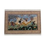 Tapis persan figuratif noué à la main représentant des lions
