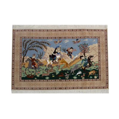 Tapis persan figuratif noué à la main représentant des lions