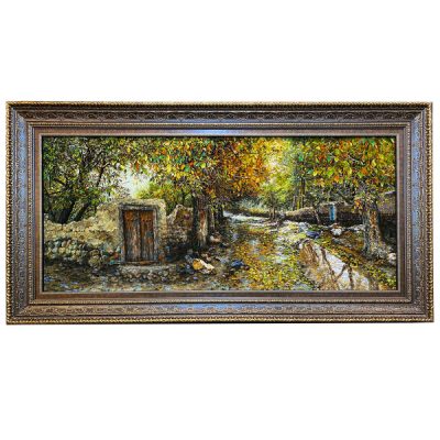 Tapis persan figuratif noué à la main de Tabriz représentant l’automne