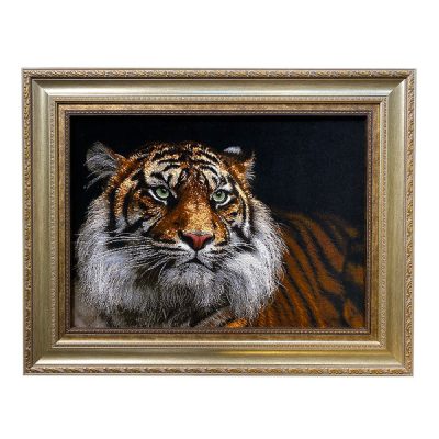 Tapis persan figuratif noué à la main de Tabriz représentant un tigre