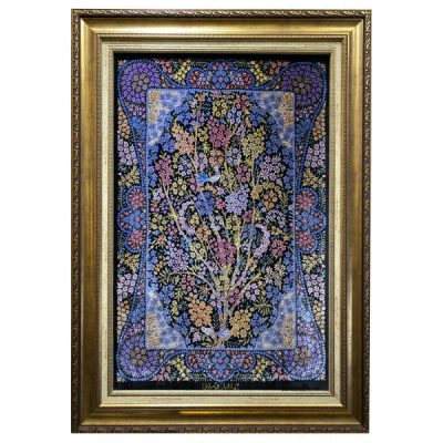 Tapis mural persan fait main de Tabriz représentant un Arbre