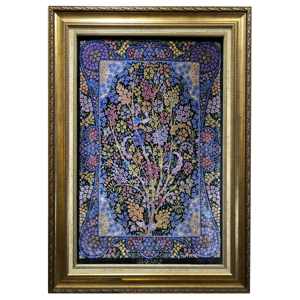 Tapis mural persan fait main de Tabriz représentant un Arbre