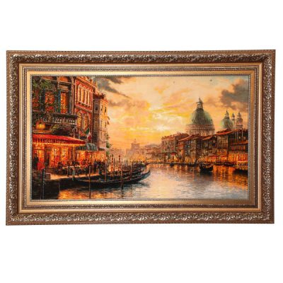 Tapis persan figuratif noué à la main de Tabriz représentant Venise