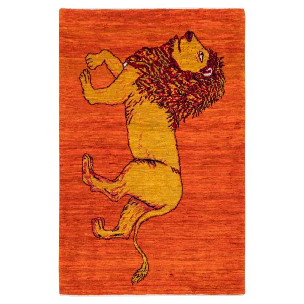 Tapis Gabbeh en laine persane tissé à la main avec motifs animaliers Lion II