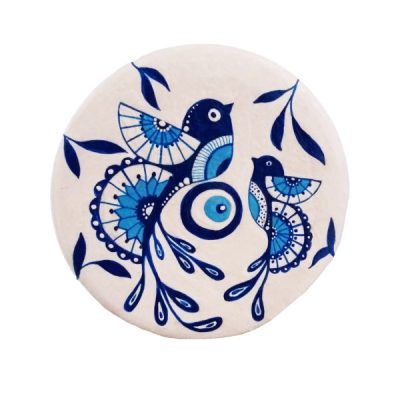 Plaque en céramique décorative peinte à la main Oiseaux bleus