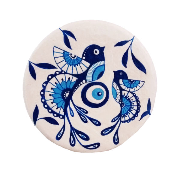 Plaque en céramique décorative peinte à la main Oiseaux bleus