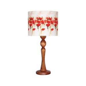 Lampe de table en bois traditionnelle avec abat-jour fleuri
