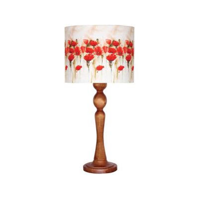 Lampe de table en bois traditionnelle avec abat-jour fleuri