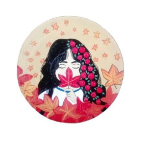 Plaque en céramique décorative peinte à la main Fille d’automne