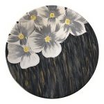Plaque en céramique décorative peinte à la main Fleurs blanches & Gris foncé