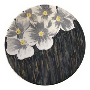 Plaque en céramique décorative peinte à la main Fleurs blanches & Gris foncé