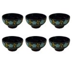 Bol en Poterie Fait Main avec Motif Fleurs – Pour Yaourts, Desserts, Salades et Nouilles (Ensemble de 6)