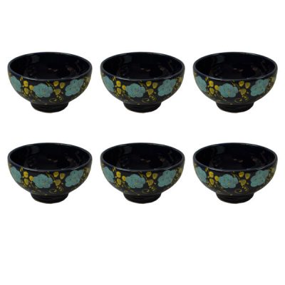 Bol en Poterie Fait Main avec Motif Fleurs – Pour Yaourts, Desserts, Salades et Nouilles (Ensemble de 6)
