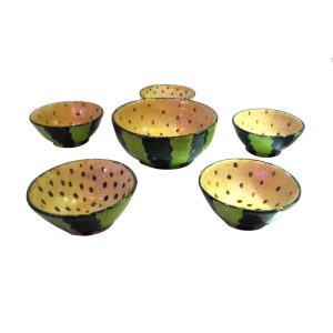 Ensemble de 6 bols décoratifs en céramique fait main modèle Yellow Watermelon