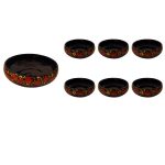 Bol en Poterie Fait Main – Pour Yaourts, Desserts, Salades et Nouilles | Fleur Dorée (Ensemble de 7)