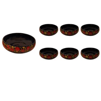 Bol en Poterie Fait Main – Pour Yaourts, Desserts, Salades et Nouilles | Fleur Dorée (Ensemble de 7)